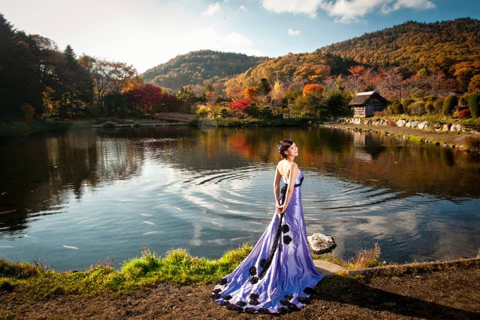 purple gown and lake