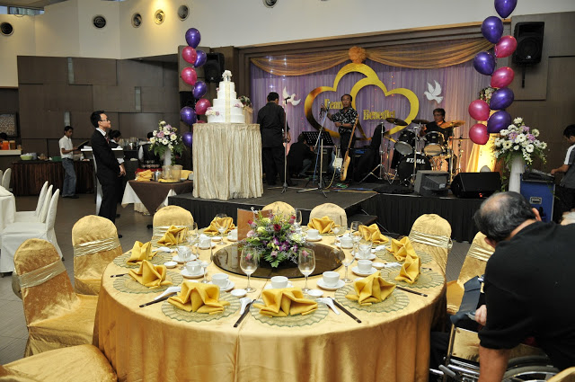 stage, vip table, orange golden table cloth