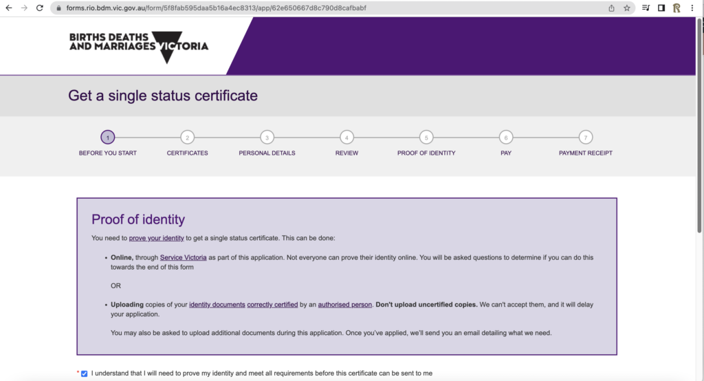 single status certificate letter Australia